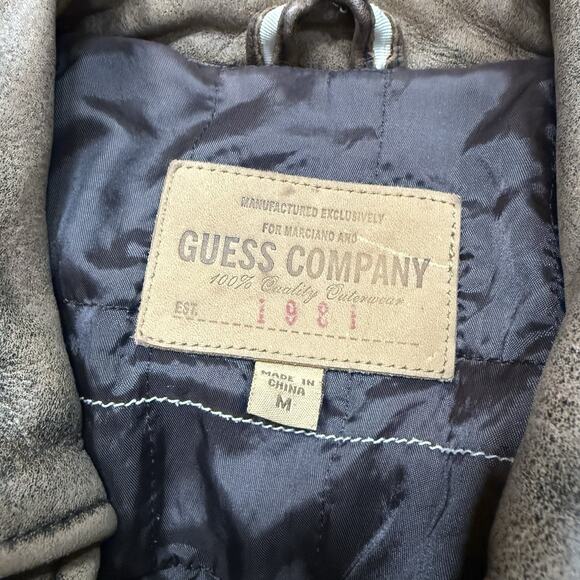 Vintage Guess Leather Bomber Jacket Distressed Suede Brown Men's Size M - Picture 6 of 10